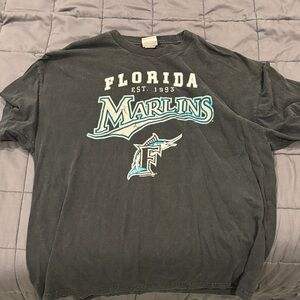 MLB Florida Marlins Black and Teal Tee